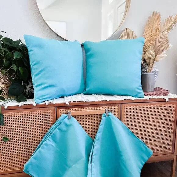 Set of 2 Sunbrella Aruba Blue Outdoor Pillow Covers tropical teal beach resort